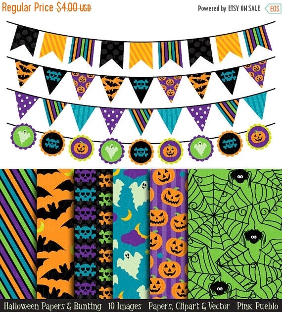 HALLOWEEN SALE Halloween Scrapbook Paper and Bunting by PinkPueblo