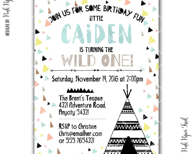 Wild One Invitation, Tribal Invitation, Aztec Invitation, Tribal Birthday, Baby Shower, I will customize, You will Print