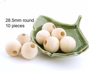 Extra Large 28.5mm Round Large Hole Unfinished Wooden Beads - 10 pieces