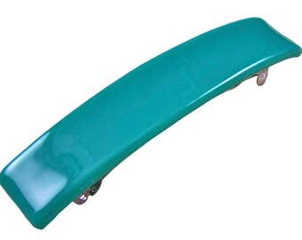 Tiffany Glass Barrette - 3.5" 9cm - Medium Teal Jade GREEN Verdigris Viridian