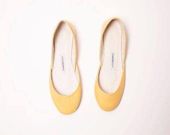 Butter Yellow Leather Ballet Flats | Pointe Style Shoes | Leather Shoes | Butter Yellow | Last Pair size 43 | Ready to Ship