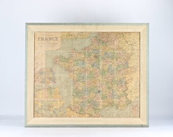 Vintage France Map, Framed Map Of France, Vintage Framed Map, Vintage Map, French Map, Large Framed Map Of France, Vintage Map Of France,