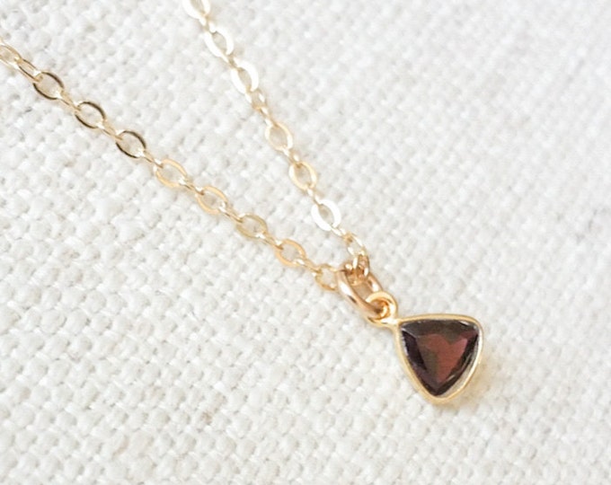 Garnet Necklace, Gold Garnet Necklace, Gold Garnet Triangle Necklace, Garnet Triangle Necklace, Garnet Triangle, Triangle Necklace