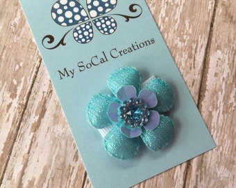Itty Bitty Baby Snap Clip-Turquise Shimmer Flower-no slip-babys first hair clip-fine hair
