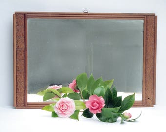 Antique Art Deco French Wood mirror, 1930 , for brown hand carved wooden wall mirror