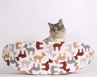 Modern Cat Bed made in Cute Deer Fabric - kitty furniture made in USA - the Cat Canoe