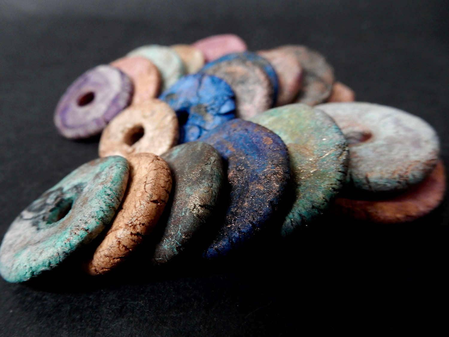 20 Very thin flat round disc beads with large hole by AtHomeInTaos