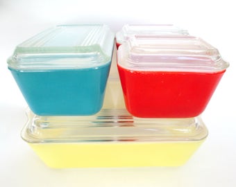 Pyrex Refrigerator Set Red Yellow and Blue 501 502 503 B
