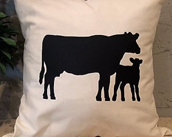 Cow & Calf Pillow Cover - Farm Pillow Cover - Pillow Cover With Cow Calf - Heat Press Vinyl -Throw Pillow - Canvas Pillow