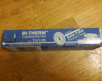 Vintage 1970s to 1990s Taylor Safe-T-Set Pocket Case Precision Products, L.P. Thermometer Small BI-Therm NOS 0 to 200 Farenheit