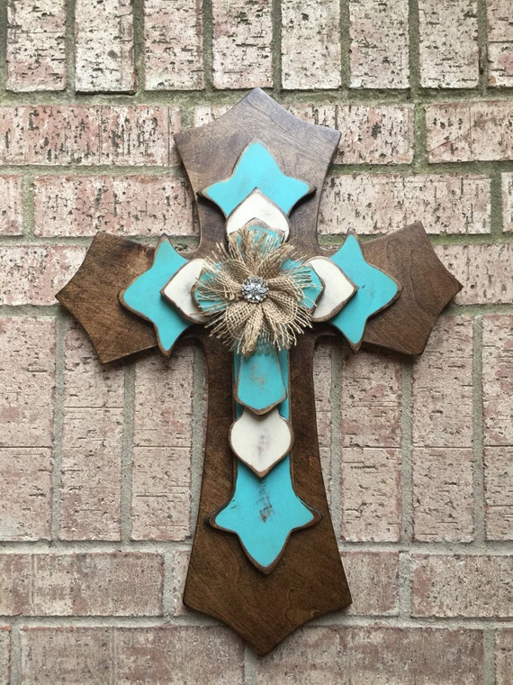 Wood Cross Turquoise Wall Cross Home Decor