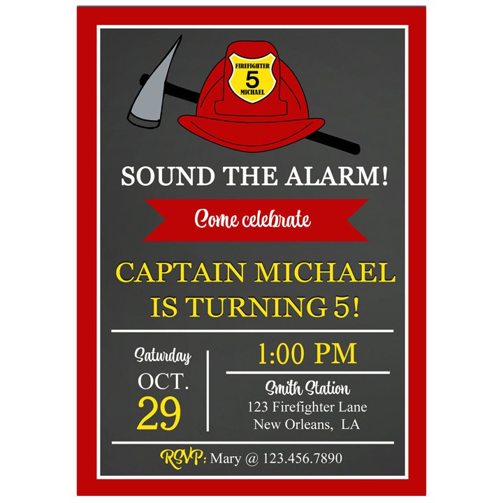 Firefighter Invitation Printable or Printed with FREE SHIPPING