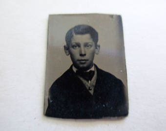 antique miniature gem tintype photo - 1800s, young boy