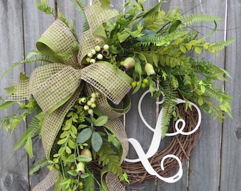 Front Door Wreath, Everyday Wreath, Burlap Wreath, Greenery Wreath for All Year Round, Everyday Wreath, Green Wreath, Natural Wild Door