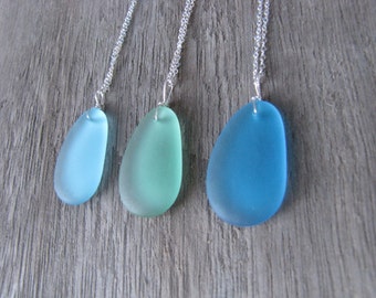 Sea glass necklace beach glass pendant blue mint turquoise glass jewelry silver chain