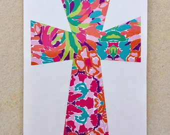 Lily Pulitzer Cross Decal, Cross Decal, Monogram Decal, Lily Pulitzer Decal, Cross Sticker, Vinyl Decal, Car Decal, Yeti Decal