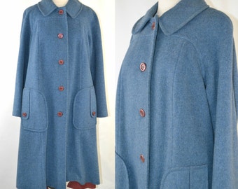 1960s Cornflower Blue Wool Coat by Susan Lynn Petites, Winter Coat, Needs TLC
