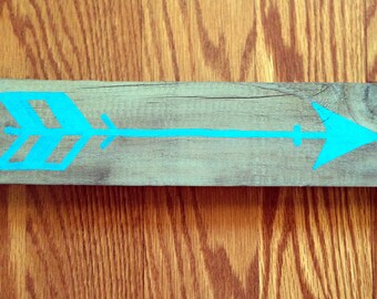Blue Arrow on Gray Reclaimed Wood 12" x 2.5"