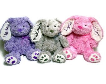 Personalized Easter Bunny Monogrammed Easter Bunny Easter Basket Filler Pink Purple Yellow Blue Cream Gray
