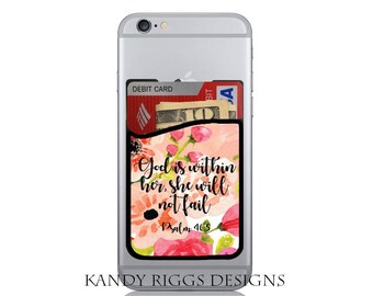 Scripture iPhone Credit Card Holder-Adhesive iPhone Card Holder-Cell Phone Card Caddy-ID Credit Card Holder-iPhone Case-Bible Verse