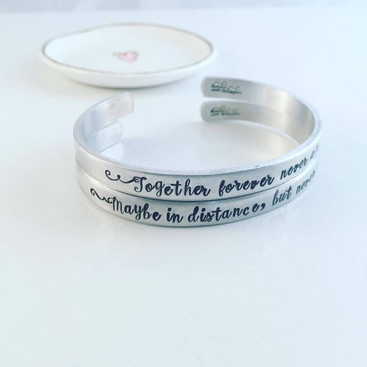 Mothers Day from Daughter Jewelry - Hand Stamped - Cuff Bracelet Set - Together forever never apart, maybe in distance but never in heart