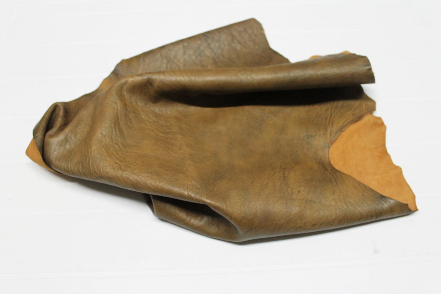 Italian thick grainy Lambskin vegetable tan leather hide skin hides skins MUSTARD DISTRESSED