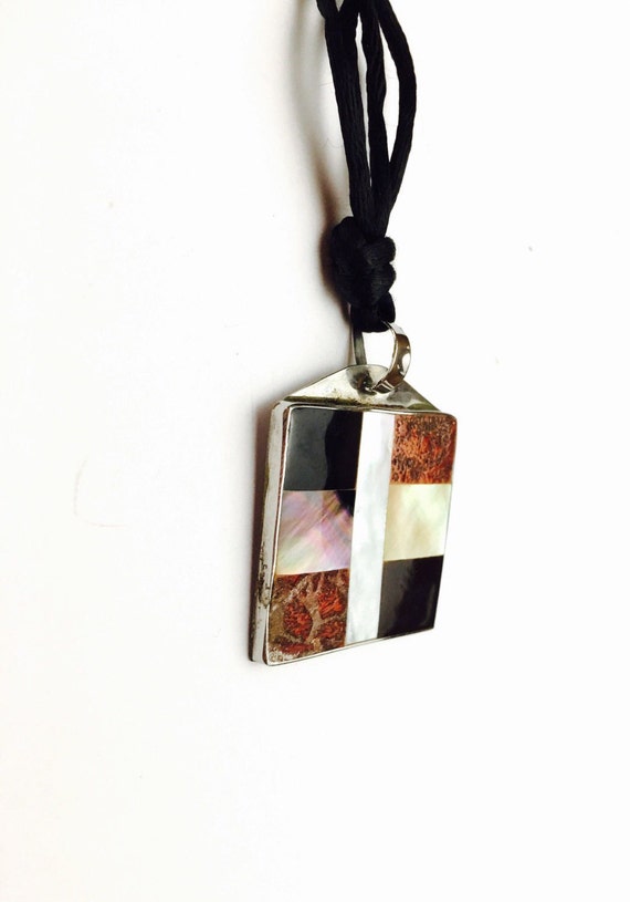 Mother of Pearl Pendant & Necklace Square Shape Silver Tone