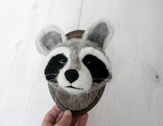 Faux Taxidermy Felt Raccoon (Procyon lotor)