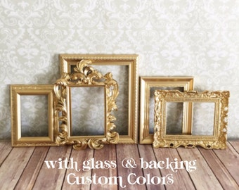 Gold PICTURE FRAMES - vintage style - Hollywood Regency wedding - home photo display reception sign
