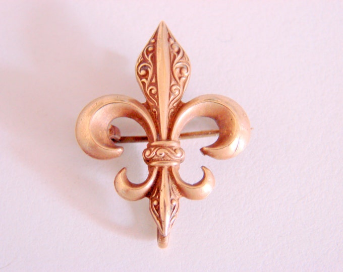 Antique Edwardian Engraved Gold Fleur De Lis Watch Pin Brooch Chatelaine 3.4 Grams Jewelry Jewellery