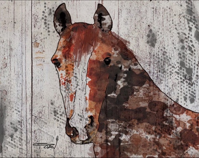 The Brown Horse 2. Extra Large Horse, Horse Wall Decor, Brown Rustic Horse, Large Contemporary Canvas Art Print up to 72" by Irena Orlov