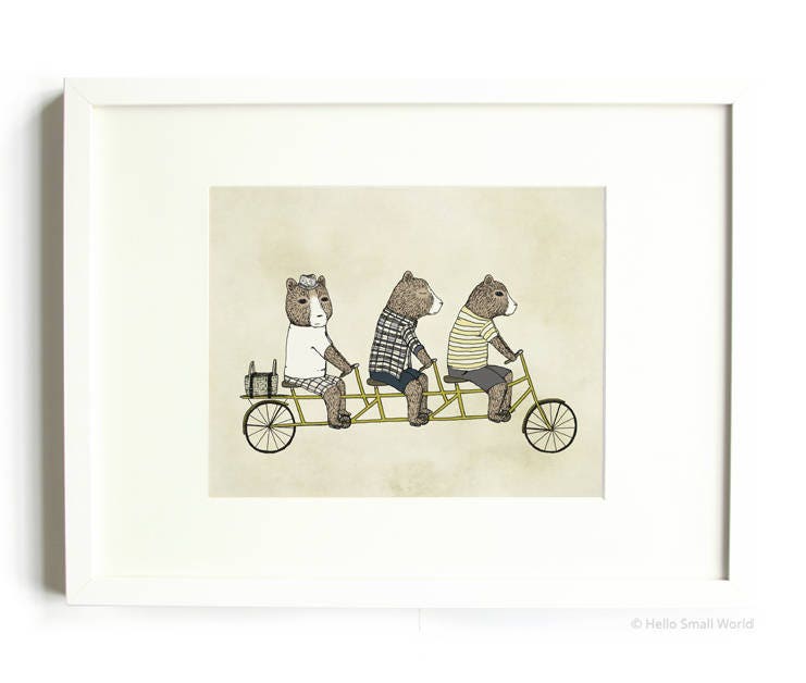 3 Bears On A Bicycle Illustration Print Bear Print Bears