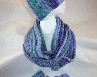 Double Wrap - Infinity Cowl, Fingerless Gloves and Hat set- Free Shipping