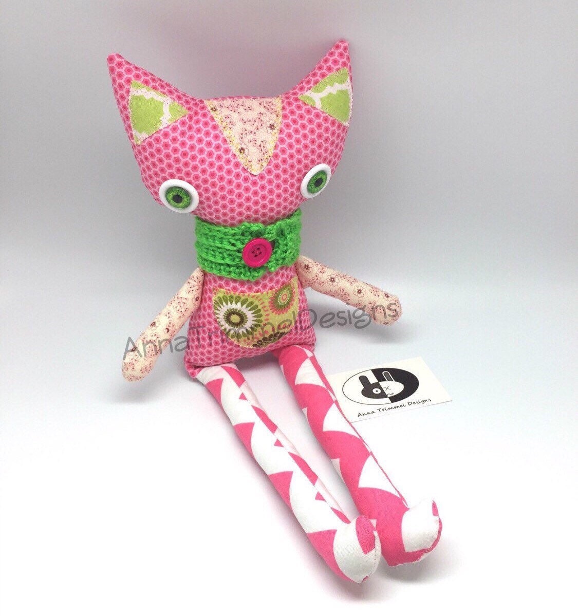 Handmade Fabric Cat Doll pink stuffed toy softie plushie