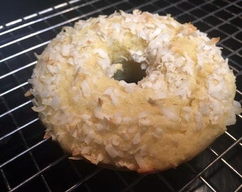 12 Vanilla Coconut Doughnuts with Coconut Crunch Topping ( Low Carb, Sugar Free, Gluten Free, Grain Free)