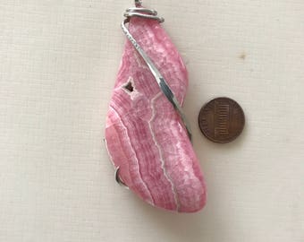 Cabochon-Rhodochrosite Silver Wrapped Pendant