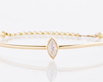 Diamond Bangle - 14k Yellow Gold Marquise Diamond Bangle Bracelet