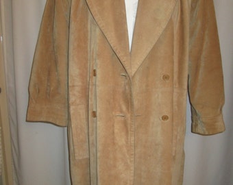vintage, circa 8os Yves Saint Laurent Fourrures natural chamois suede double breasted coat US size M fully fur lined