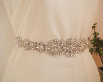 rhinestone sash applique, crystal applique for wedding sash, rhinestone bridal sash belt trim, craft bridal sash supplies