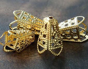Filigree Cone Bead Caps, Gold Tone, 16x10mm - 20 pcs - eBCC017-GT