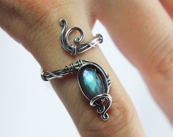 Labradorite ring 'Fire' Sterling silver ring - Steampunk ring -Gemstone ring - Birthstone ring - Blue Labradorite ring - Helaing crystal
