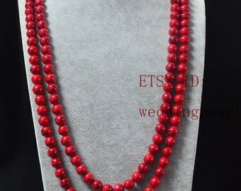 55 inches 10 mm red turquoise necklace, single strand turquoise long necklace,red statement necklace,man-made turquoise bead necklaces
