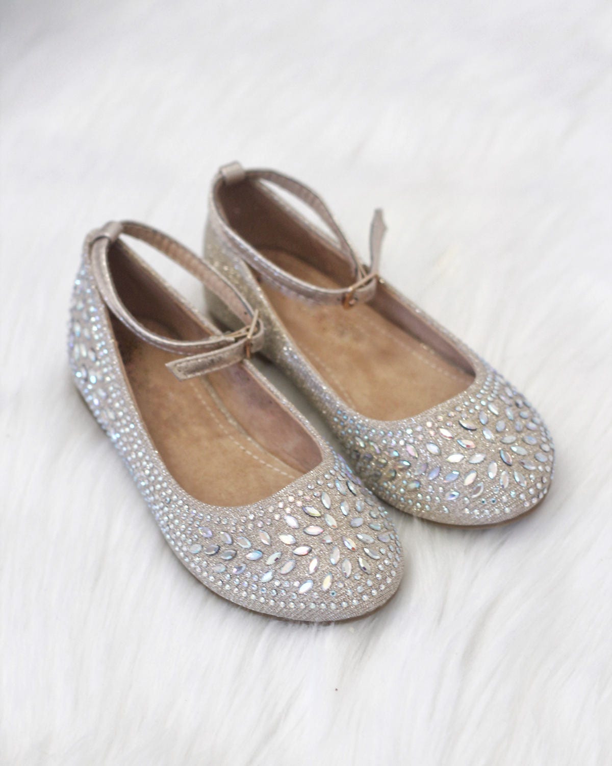 SALE Kids Shoes GOLD Shimmer satin with rhinestone ballet
