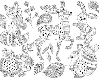 50% OFF SALE Tribal Animals Clip Art - Vector Animals Clipart, Tribal Clipart, Woodland Clipart, Mandala Clipart, Doodle Animals Clip Art