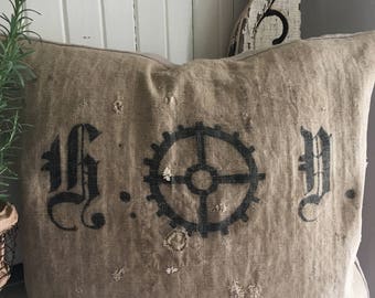 OOAK Antique Linen Grainsack Primitive Pillow