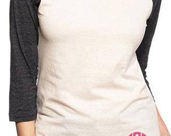Monogramed T-Shirts, Personalized Raglan shirts, Baseball T-shirts, Womens Monogrammed shirts, Ladies Gifts, Ladies Personalized Gifts