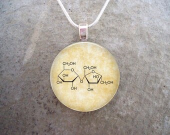 Chemistry Jewelry - Sugar - Sucrose Molecule - Glass Pendant Necklace