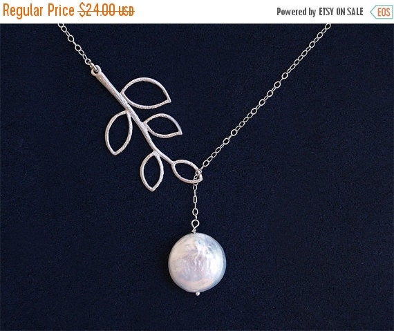 SALE Pearl Lariat with Silver Branch on Sterling by FiveThirty