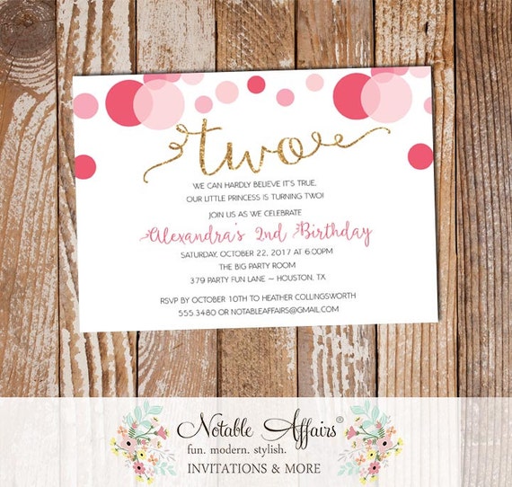 Shades of Pink Confetti Dots Sprinkles Second Birthday Invitation - any age - pink gold and light pink birthday invitation - Two Birthday Il_570xn