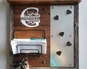 Rustic Message Center, Mail Organizer, Entryway Organizer, Galvanized Decor, Command Center, Wedding Gift - Housewarming Gift